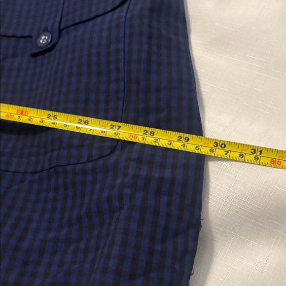 VTG Semantiks Dark Blue & Black Gingham Silk Linen Trench Coat SZ 22W peacoat - Picture 10 of 15